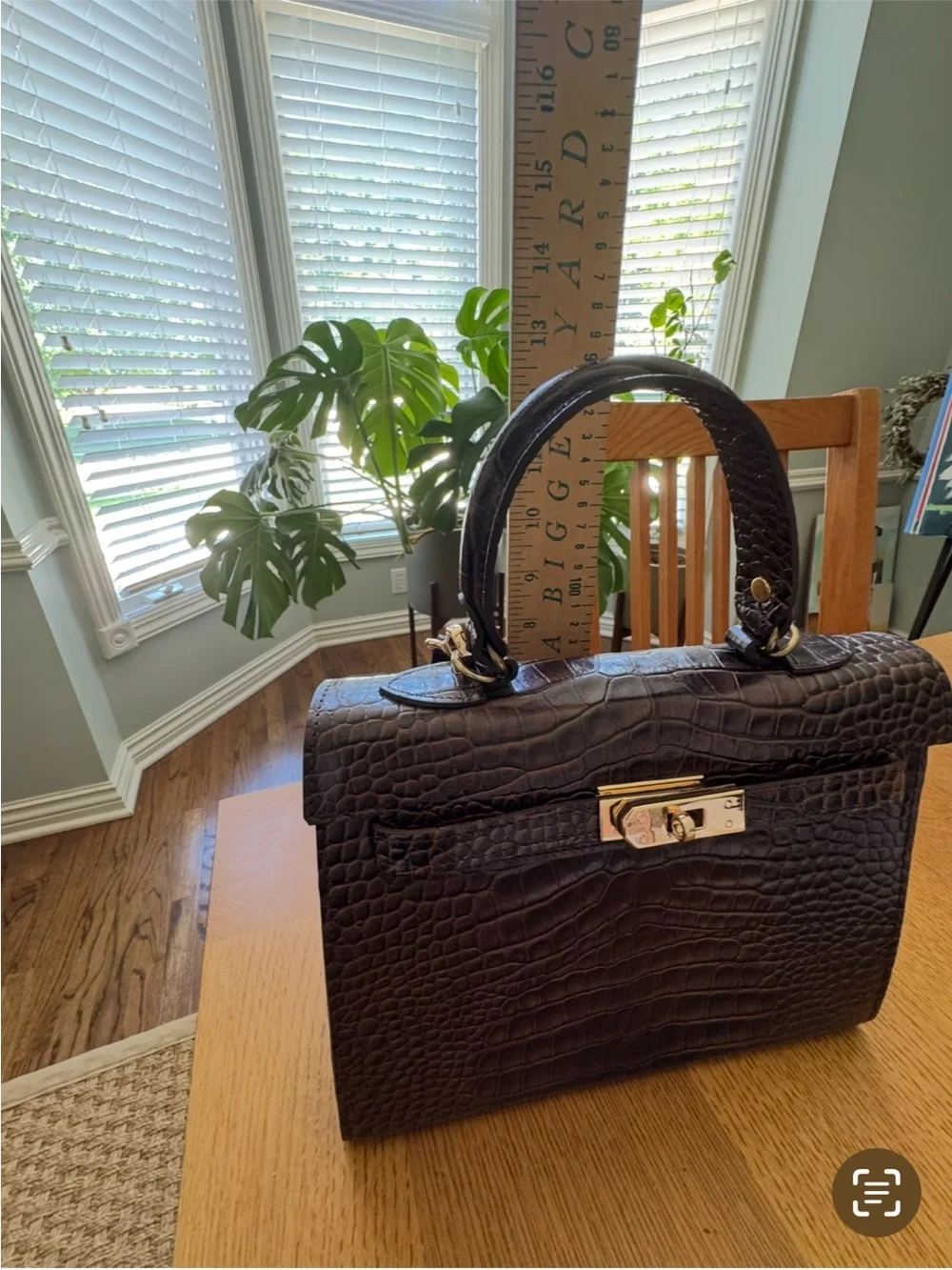 Classic Croc-Embossed Top-Handle Satchel in Dark Brown - Picture 14 of 14